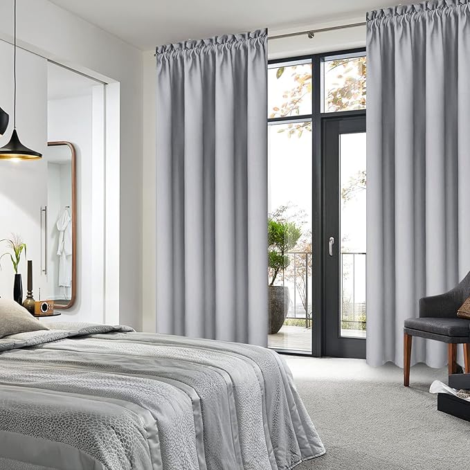 DWCN Blackout Curtains Room Darkening Thermal Insulated Bedroom Curtains Window Curtain Panels, 42 x 84 inches Long, Set of 2 Silver Grey Rod Pocket Drapes