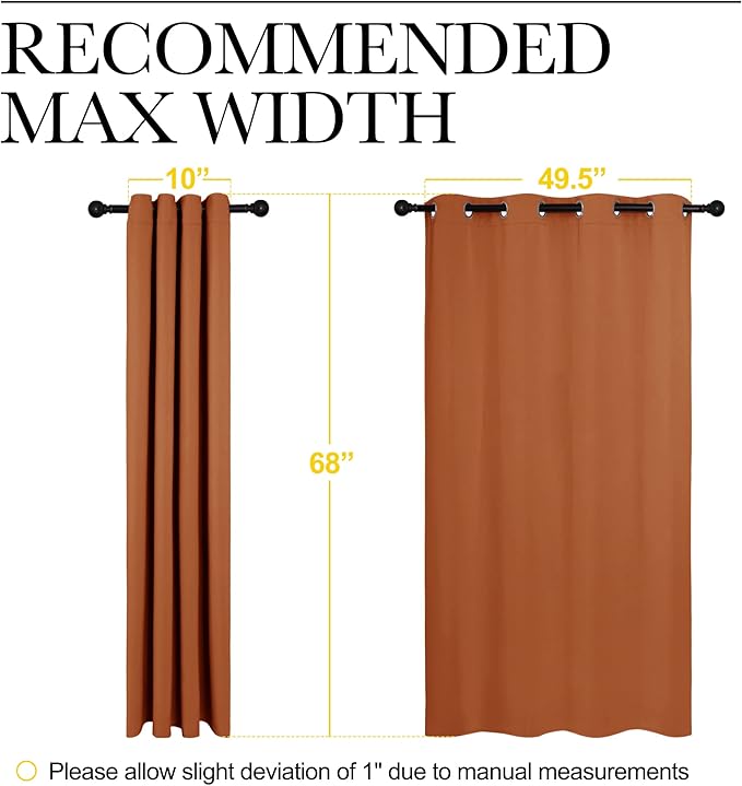 NICETOWN Blackout Curtain Panels for Girls Room, Nursery Essential Thermal Insulated Solid Grommet Top Blackout Drapes (Burnt Orange, 1 Pair, 55 x 68 inches)