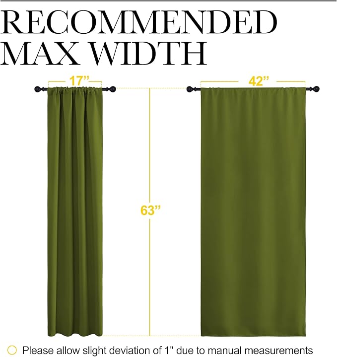 NICETOWN Window Curtains Blackout Drapes for Christmas Decoration, Thermal Insulated Solid Rod Pocket Blackout Curtains/Draperies for Living Room (One Pair,42 by 63-Inch,Olive Green)