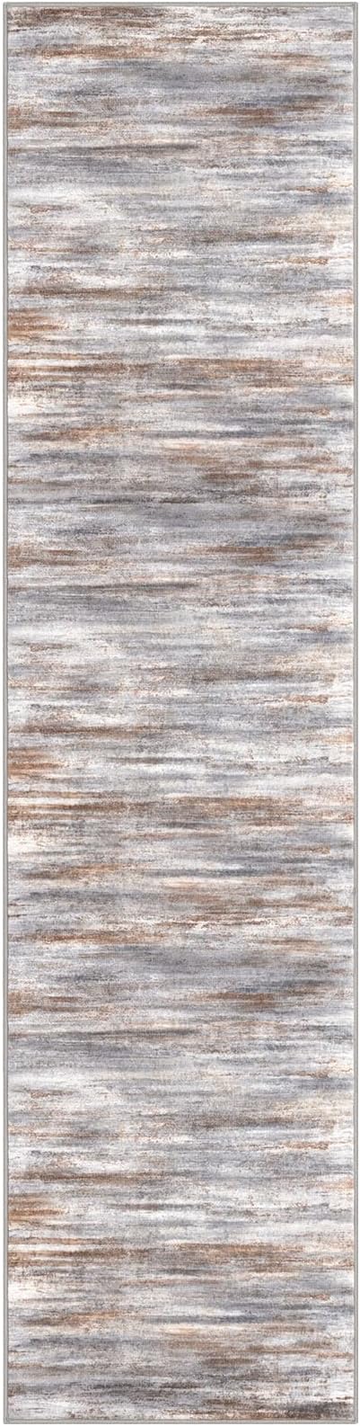 KOZYFLY Modern Abstract Hallway Runner Rug, 2x8 Kitchen Rugs Non-Slip Washable Soft Striped Kitchen Runner Rugs, Print Grey Brown Carpet Runner for Entryway Bathroom Laundry Room Foyer