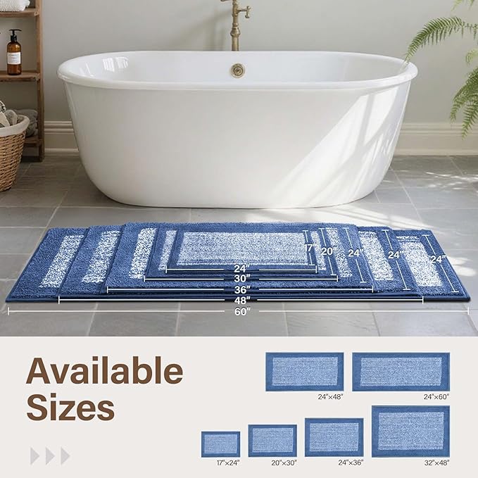 48x32 Large Bathroom Rugs Washable Non Slip, Blue Bath Mat for Bathroom Floor Tub, Soft Absorbent Quick Dry Mats for Shower, Bathtub,Home Decor