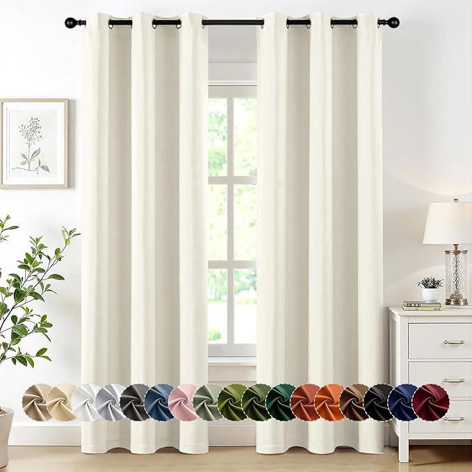 MIULEE Cream Blackout Curtains for Bedroom Living Room 84 Inches Long 2 Panels, Thermal Insulated Room Darkening Drapes Solid Grommet Noise Reduction Light Blocking Window Treatments 40x84 Inch