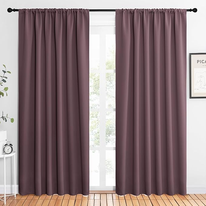 NICETOWN 2 Panels Blackout Curtains, Rod Pocket Thermal Insulated Drapes 84 inches Long, Easy-Care Modern Home Decoration Sunshades for Guest Room, Living Room, Office, 62 x 84 Inch, Dry Rose