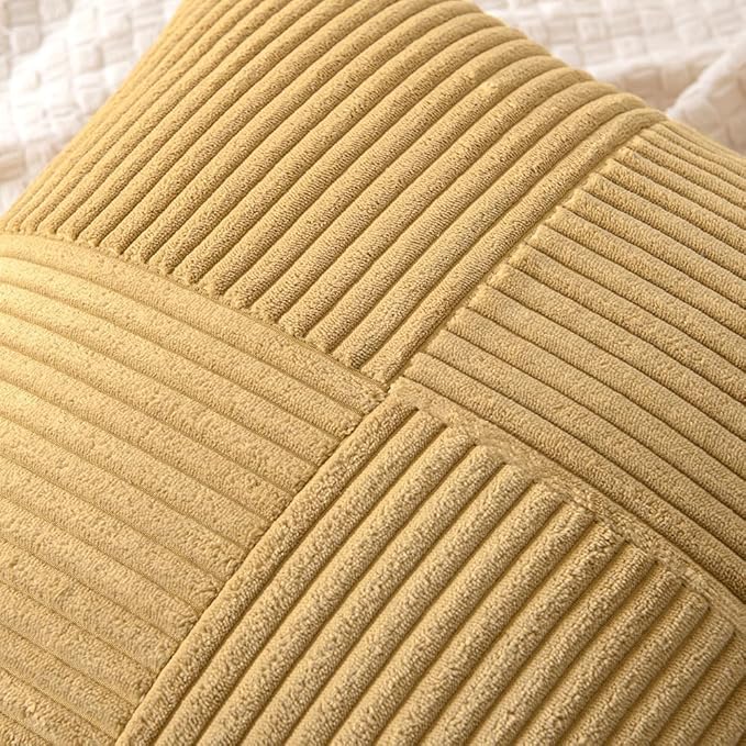 MIULEE Khaki Decorative Euro Sham Pillow Covers 24x24 Inch for Bed Couch Sofa Pack of 2 Boho Farmhouse Throw Pillows Soft Cross Corduroy Patchwork Textured Cushion Cases