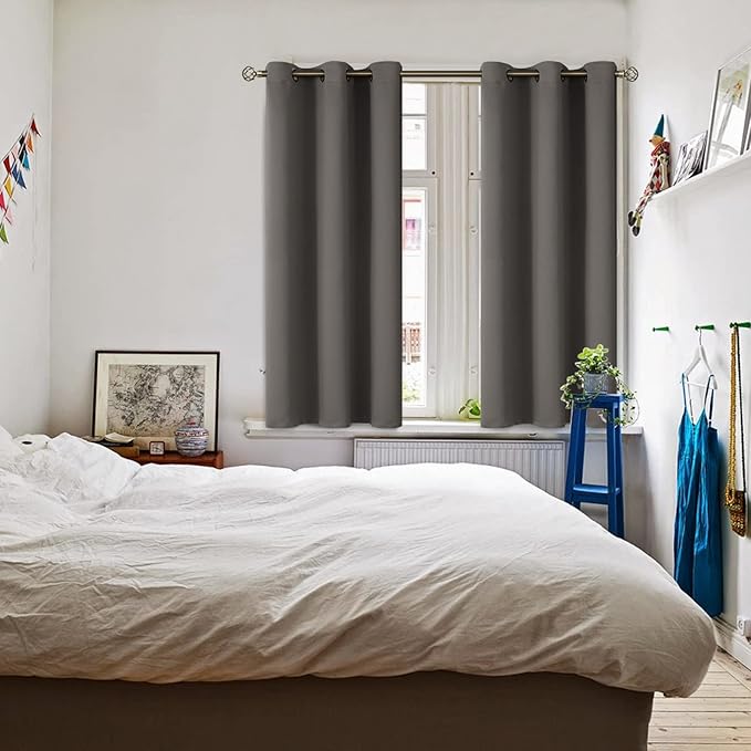BGment Blackout Curtains for Bedroom - Grommet Thermal Insulated Room Darkening Curtains for Living Room, Set of 2 Panels (38 x 54 Inch, Grey)