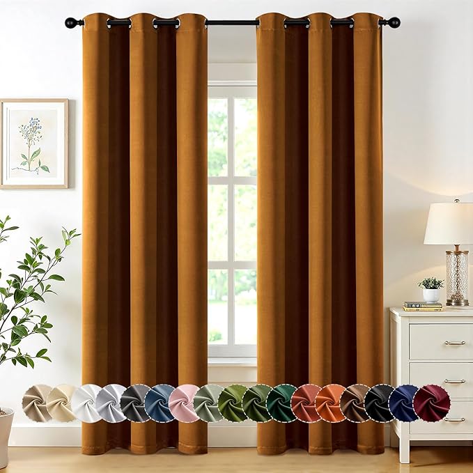 MIULEE Gold Brown Blackout Curtains for Bedroom Living Room 72 Inches Long 2 Panels, Thermal Insulated Room Darkening Drapes Solid Grommet Noise Reduction Light Blocking Window Treatments 40x72 inch