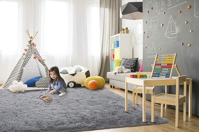 TWINNIS Super Soft Shaggy Rugs Fluffy Carpets, 4x5.9 Feet, Indoor Modern Plush Area Rugs for Living Room Bedroom Kids Room Nursery Home Decor, Upgrade Anti-Skid Rectangular Fuzzy Rug, Grey