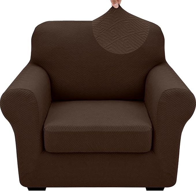 XINEAGE 2026 New 2 Pieces Chair Covers with Arms Super Stretch Chair Slipcover for Living Room Pet Dog Universal Slip Cover Anti Slip Armchair Furniture Protector (Coffee), 31"-46"(1 Cushion)
