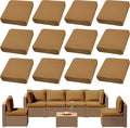 12Pcs Outdoor Cushion Covers, Patio Cushion Covers,Stretch Elastic Slipcovers, Replacement Washable & Reusable Furniture Protector for Patio Couch (Camel Color,Cover Only)