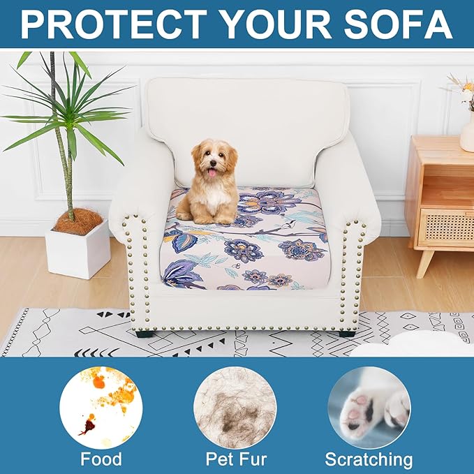 Smiry Printed Couch Cushion Covers, Stretch Soft Couch Covers for Sofa, Washable Non-Slip Sofa Slipcover Furniture Protector for Indoor and Outdoor (1 Pack, Beige)