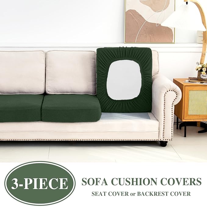 Couch Cushion Covers Seat Cushion Cover Stretch Couch Cover Separate Sectional Sofa Slipcovers Furniture Protector(3 Pieces for Seat or Sofa Backrest, Green)