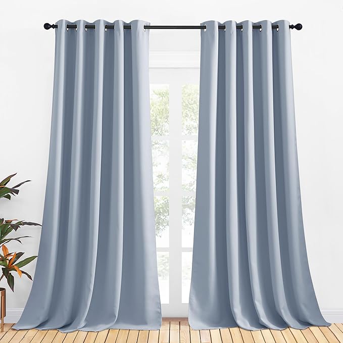 NICETOWN Blackout Curtain Panels for Bedroom, 2 Panels, W70 x L95-inch, Vintage Blue, Thermal Insulated Grommet Top Blackout Draperies and Drapes for Basement