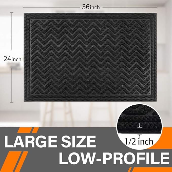 Mibao Front Door Mat, Dirt Trapper Welcome Mat for Outdoor Indoor, Non-Slip Waterproof Doormat, Durable Low Profile Entry Rug for Back Door Outside Patio Porch, 35.5" x 24", Black