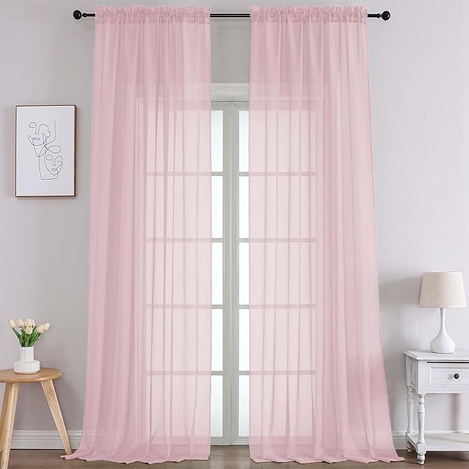 Chyhomenyc Extra Long Blush Pink Sheer Curtains 108 Inches Long 2 Panels, Light Filtering Curtains for Living Room, Soft Gentle Voile Rod Pocket Bedroom Window Drapes, 59Wx108L Inch, 9FT, 2PCS