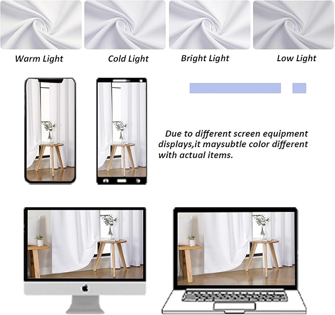 Simplebrand Ava Pure White Light Filtering Curtains for Bedroom 63 Inch Length 2 Panels Set, Solid Thermal Insulated Privacy Living Room Window Treatment Curtains Light Filtering, W50 x L63 Inch