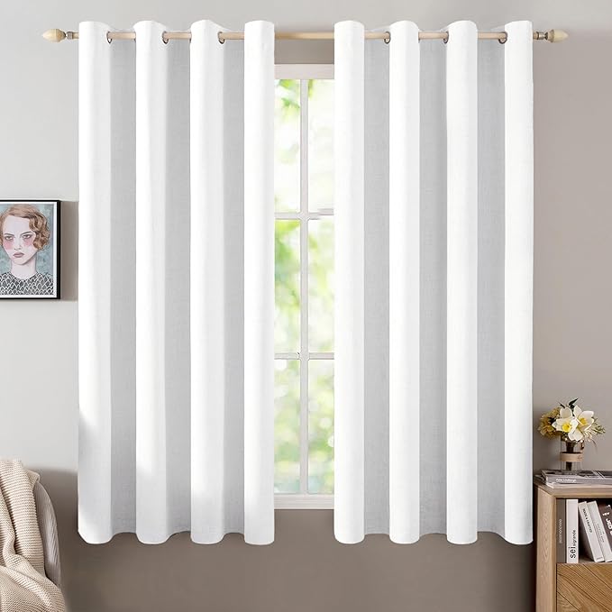 MIULEE Linen Textured Curtains for Bedroom Solid 100% Blackout Thermal Insulated Bright White Grommet Room Darkening Curtains & Drapes Luxury Decor for Living Room Nursery 52 x 54 Inch (2 Panels)