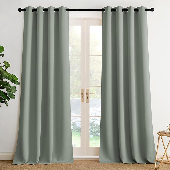 NICETOWN Sage Green Sound Blocking Drapes - Grommet Thermal Insulated Shades for Living Room, Yard, Bedroom, Office, Closet - Machine Washable, 2 Panels, W52 x L95