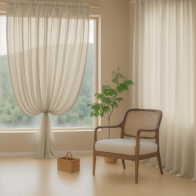 Taupe Sheer Curtains for Window 96 Inches Long 2 Panels Set, Soft Airy Light Filtering Voile Sheer Curtains for Living Room Bedroom, Dual Rod Pocket Elegant Window Drapes, 2x42Wx96L Inches