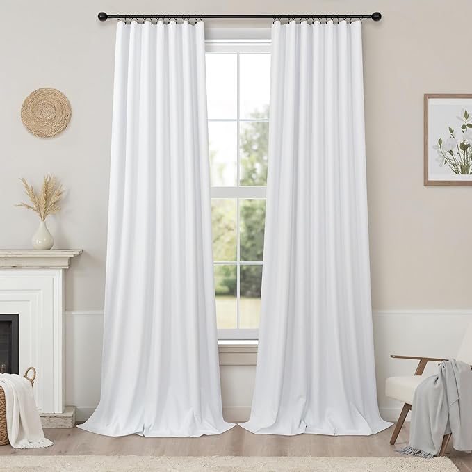 Small Blackout Curtains 45 Inches Long 2 Panels Short Linen Look Heat Blocking Drapes 46 Inch Window Decor for Kitchen Bedroom Bathroom Thermal Insulated White Black Out Curtains 52x45 Length Back Tab