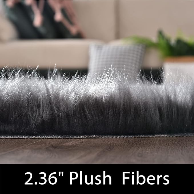 Latepis Dark Grey Round Rug 3ft Faux Fur Circle Rug Fluffy Furry Fuzzy Rug Sheepskin Rugs for Living Room Bedroom Shag Rug Cute Room Décor