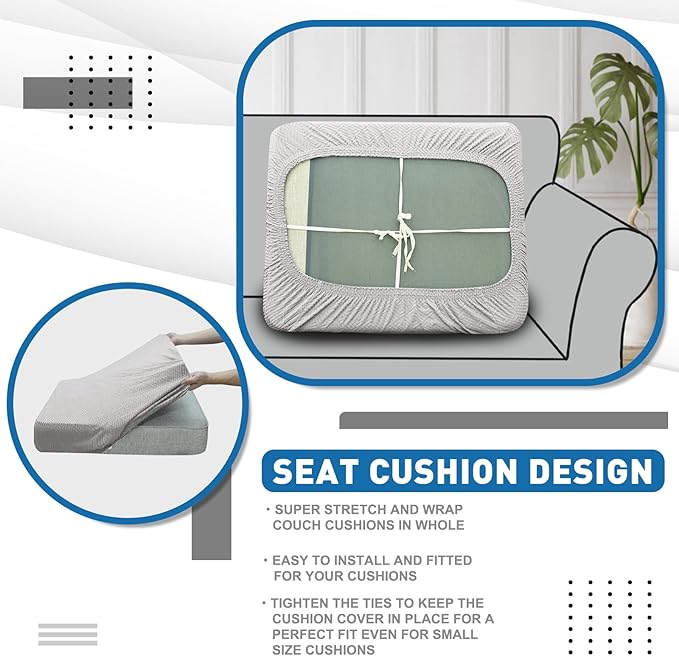 XINEAGE Couch Cushion Covers Seat Cushion Cover Thick Stretch Sofa Slipcovers 1 Piece Individual Couch Covers with Elastic Bottom(Single Seat Cushion/Backrest,Silver Grey)