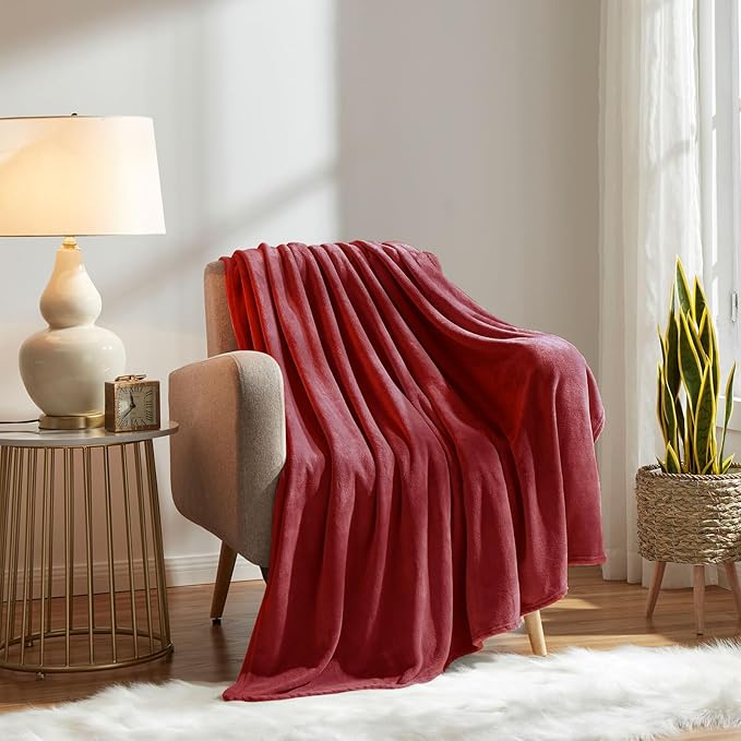 KMUSET Fleece Blanket Twin Size Burgundy Lightweight Super Soft Cozy Fuzzy Bed Blankets Microfiber Factory Shop