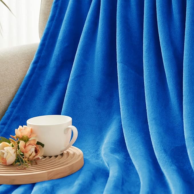 Exclusivo Mezcla Fleece Blankets Queen Size for Bed, Super Soft and Warm, All Season, Cozy, Plush, Lightweight, 90x90 Inches, Cobalt Blue
