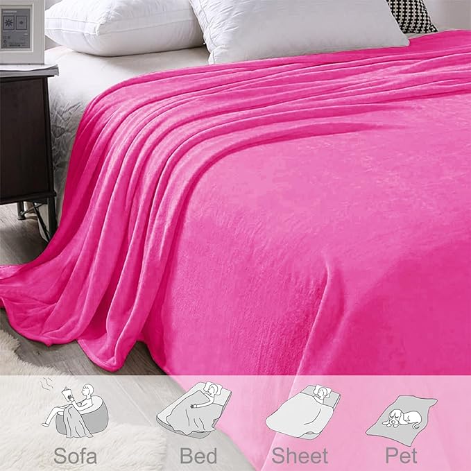 Exclusivo Mezcla Fleece Blankets Queen Size for Bed, Super Soft and Warm, All Season, Cozy, Plush, Lightweight, 90x90 Inches, Hot Pink