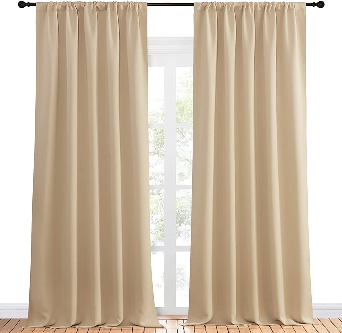 NICETOWN Room Darkening Curtains for Bedroom - Home Decoration Privacy Protection Thermal Insulated Solid Drapes/Draperies for Sliding Glass Door (Biscotti Beige, Set of 2, 52 x 95 inches)