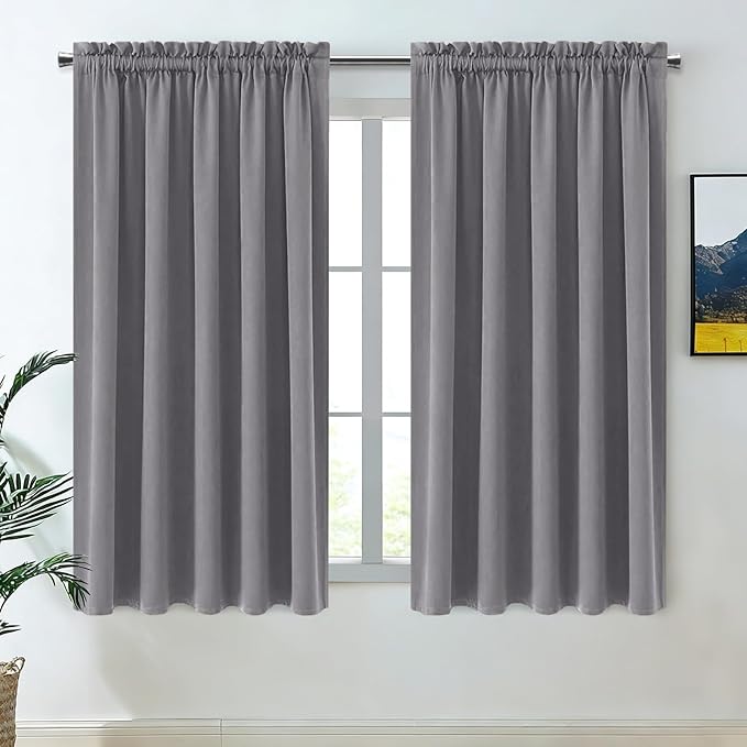 DWCN Blackout Curtains for Bedroom – Rod Pocket Thermal Insulated Noise Reducing Noise Reducing Drapes for Living Room, W 60 x L 63 Inch, 2 Panels, Grey