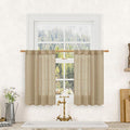 LAMIT Semi Sheer Linen Curtains 36 Inch Length for Cafe, Light Filtering Panels Back Tab and Rod Pocket Neutral Drapes for Bathroom/Kitchen/Loft Room, 25 x 36 Inch, Brown, 2 Panels