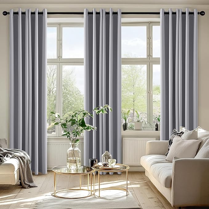 MIULEE Light Grey Blackout Curtains for Bedroom Living Room 72 Inches Long 2 Panels, Thermal Insulated Room Darkening Drapes Solid Grommet Noise Reduction Light Blocking Window Treatments 40x72 Inch