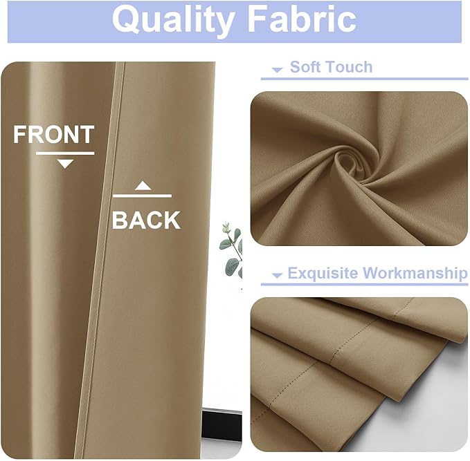 Simplebrand Ava Taupe Blackout Curtains for Bedroom, 78 Inch Length, 2 Panels Set, Privacy Thermal Insulated Rod Pocket Window Curtains for Patio, French Door, W40 x L78 Inch