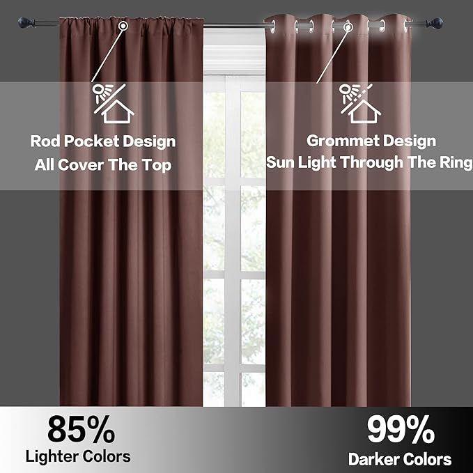 RYB HOME Cafe Blackout Curtains 24 inch Length, RV Curtains for Camper Windows, Mini Short Small Insulating Light UV Blocking Privacy Half Window Tiers, Width 42 by Length 24, Chocolate Brown, 2 Pcs
