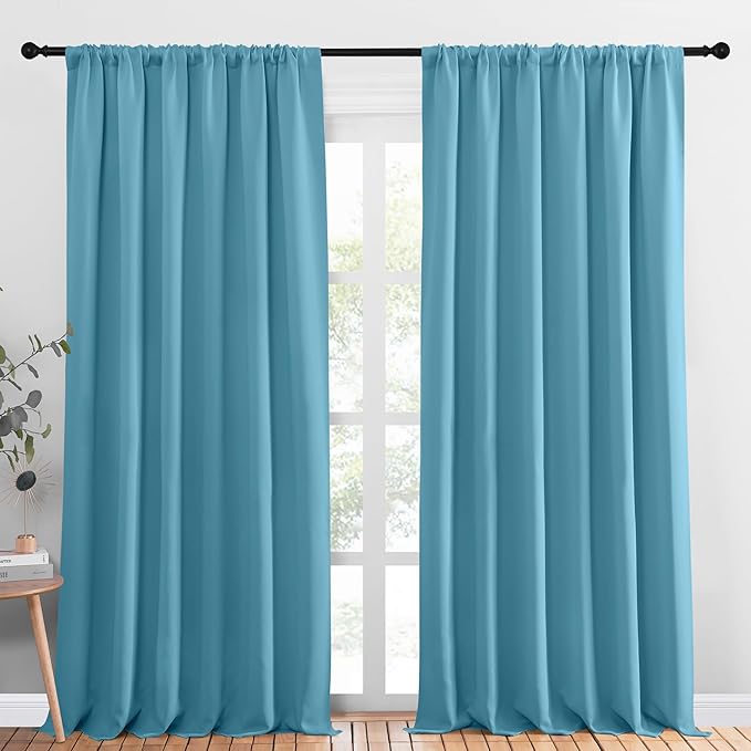 NICETOWN 2 Panels Blackout Curtains, Rod Pocket Thermal Insulated Drapess for Bedroom, Privacy Protection Easy-Care Heavy Duty Curtains for Living Room/Dining Room, W70 x L95 inches, Teal Blue