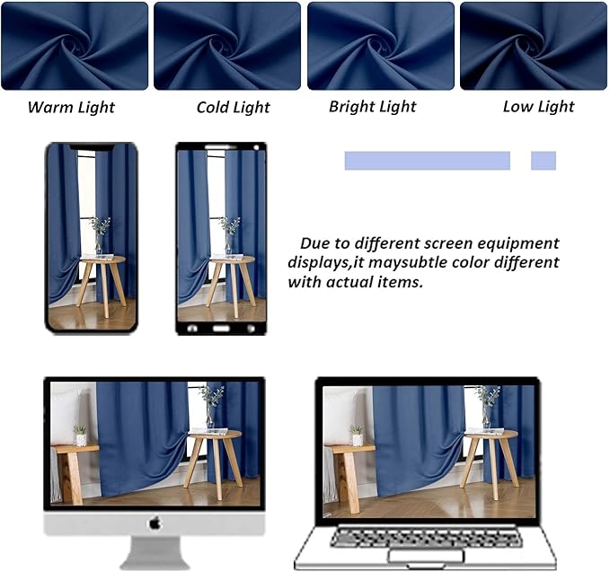Simplebrand Ava Royal Blue Short Blackout Curtains for Bedroom 45 Inches Long 2 Panels Set, Solid Thermal Insulated, Energy Saving Window Treatment Curtains Blackout Drapes, W40 x L45 Inch, Royal Blue
