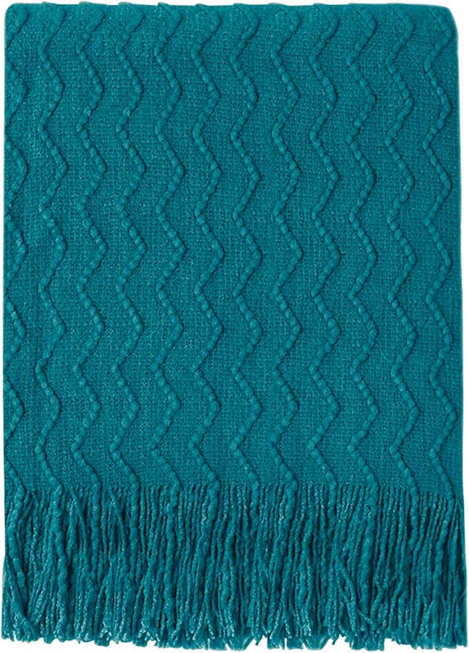 BOURINA Teal Throw Blanket 50x60 Inches Throw Textured Solid Soft Sofa Couch Decorative Knit Blanket