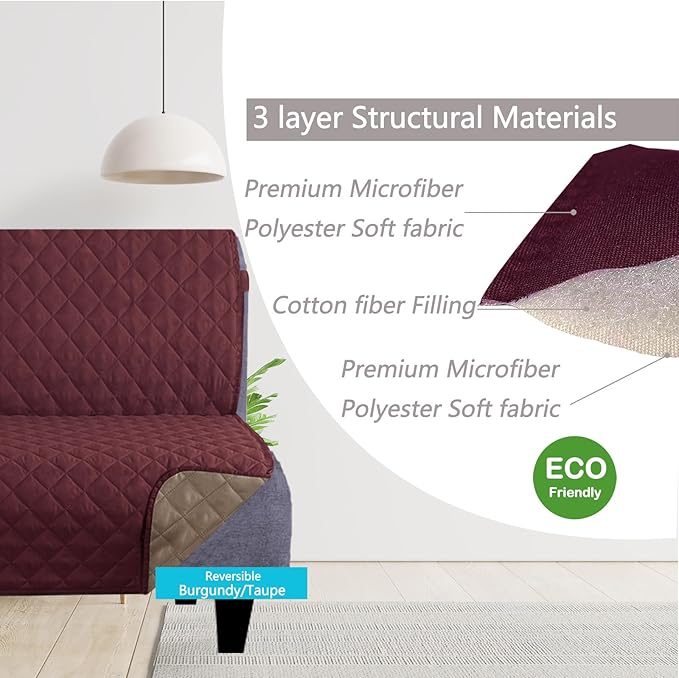U-NICE HOME Futon Sofa Covers Reversible Sofa Slipcover Armless Cover Furniture Protector Couch Cover Water Resistant (Futon, Burgundy/Tan)