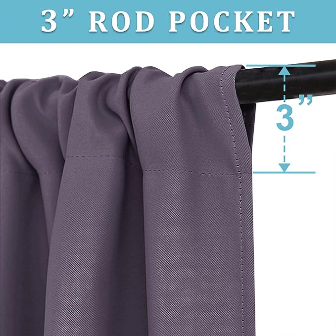 RYB HOME 54 inch Blackout Curtains for Living Room, Rod Pocket Thermal Insulated Small Window Drapes Room Darkening Shades for Bedroom Studio Dorm, W 42 x L 54 inch, Set of 2 Panels, Greyish Purple