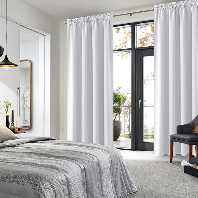 DWCN White Curtains for Living Room Thermal Insulated, Energy Saving & Noise Reducing Bedroom Curtains, White, W 70x L 84 Inch, Set of 2 Rod Pocket Curtain Panels