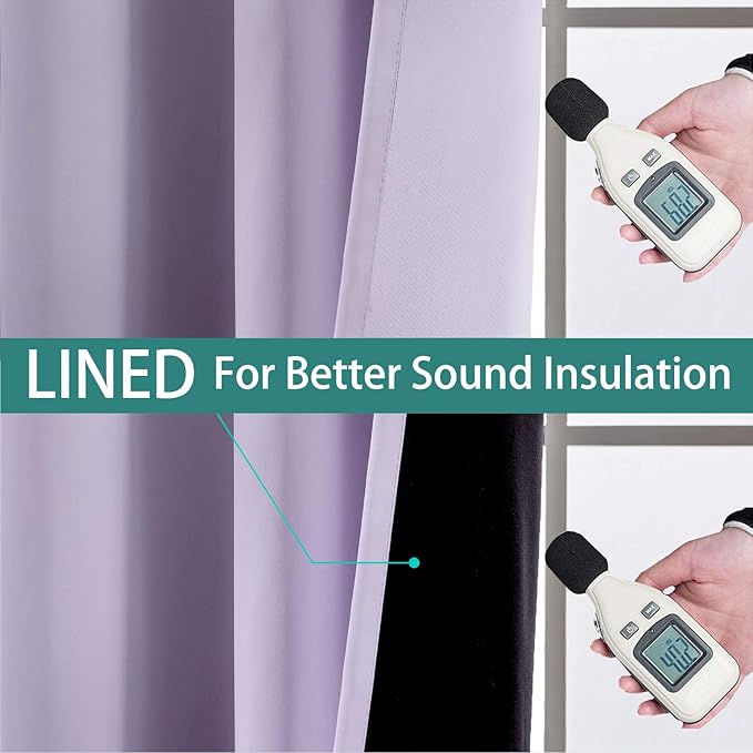 Yakamok 100% Blackout Thermal Insulated Grommet Curtains, Noise Reducing Barrier Panel for Sliding Glass Door, 2 Thick Layers Heat Full Light Blocking Patio Door Drapery, Lilac, W100 x L96, 1 Panel