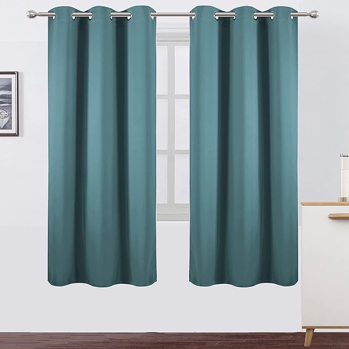LEMOMO Sea Teal Thermal Blackout Curtains/42 x 72 Inch/Set of 2 Panels Room Darkening Curtains for Bedroom