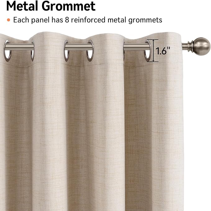 100% Blackout Shield Linen Blackout Curtains for Bedroom, Oatmeal Grommet Curtains for Living Room, Thermal Insulated Room Darkening Drapes for Nursery, Boho Home Decor, 50" W x 96" L, 2 Panels