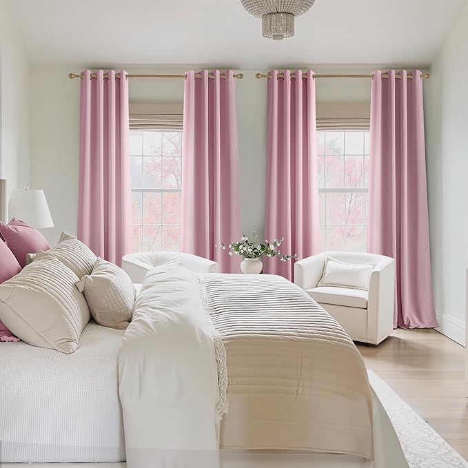 NICETOWN Room Darkening Draperies Curtains Panels, 2 Panels Rouge Pink W52 x L84