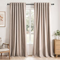 96 inch long blackout window curtains 2 Panels for bedroom 100% Black out Linen texture Curtain Vintage Farmhouse Drapes with Back Tab Rod Pocket Pinch pleated Thermal Insulated Panel for Living Room