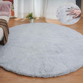 ORINOVA Silver Grey Round Rugs 8ft Shag Washable Area Rugs for Bedroom Faux Bunny Fur Circle Rug for Living Room Large Sheepskin Nursery Rug Home Décor