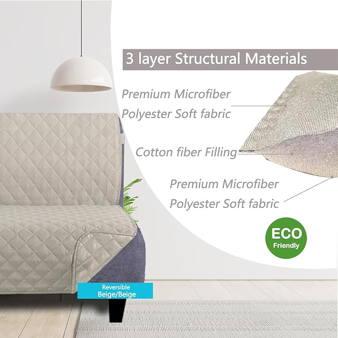 U-NICE HOME Futon Sofa Covers Reversible Sofa Slipcover Armless Cover Furniture Protector Couch Cover Water Resistant (Futon, Beige/Beige)