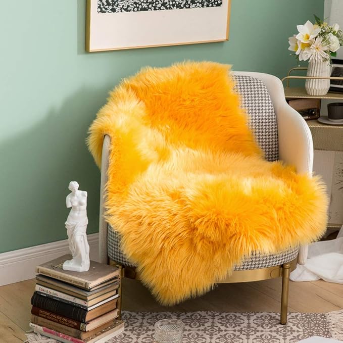 MIULEE Luxury Super Soft Fluffy Area Rug Faux Fur Rectangle Rug Decorative Plush Shaggy Carpet for Bedside Sofa Floor Nursery Fall Decor 2 x 3 Feet, Orange Yellow