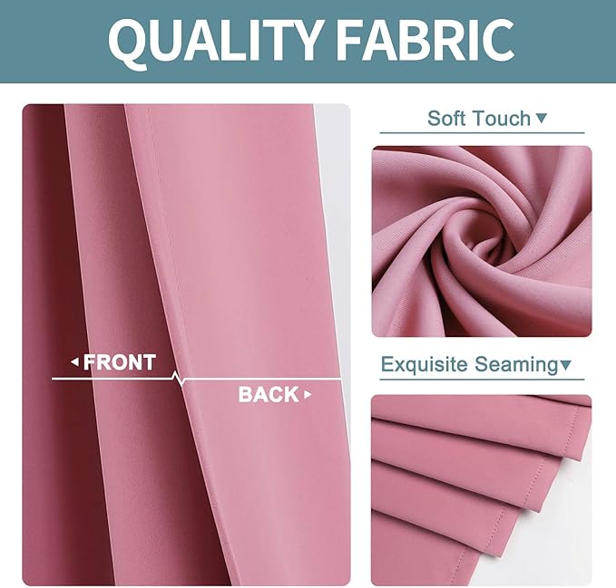 ChrisDowa Room Darkening Curtains 102 Inches Long 2 Panels Set for Living Room, Grommet Thermal Insulated Blackout Curtains for Bedroom (Pink, 52 x 102 Inch)
