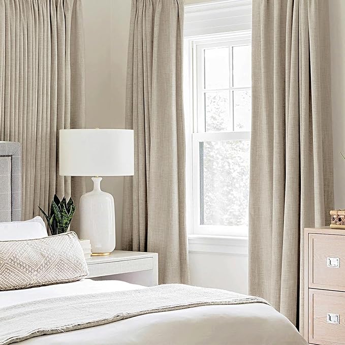 MIULEE Linen Curtains for Bedroom 100% Blackout Thermal Insulated Stone Grommet Room Darkening Curtains & Drapes Fall Decor for Living Room Nursery 52 x 90 Inch (2 Panels)